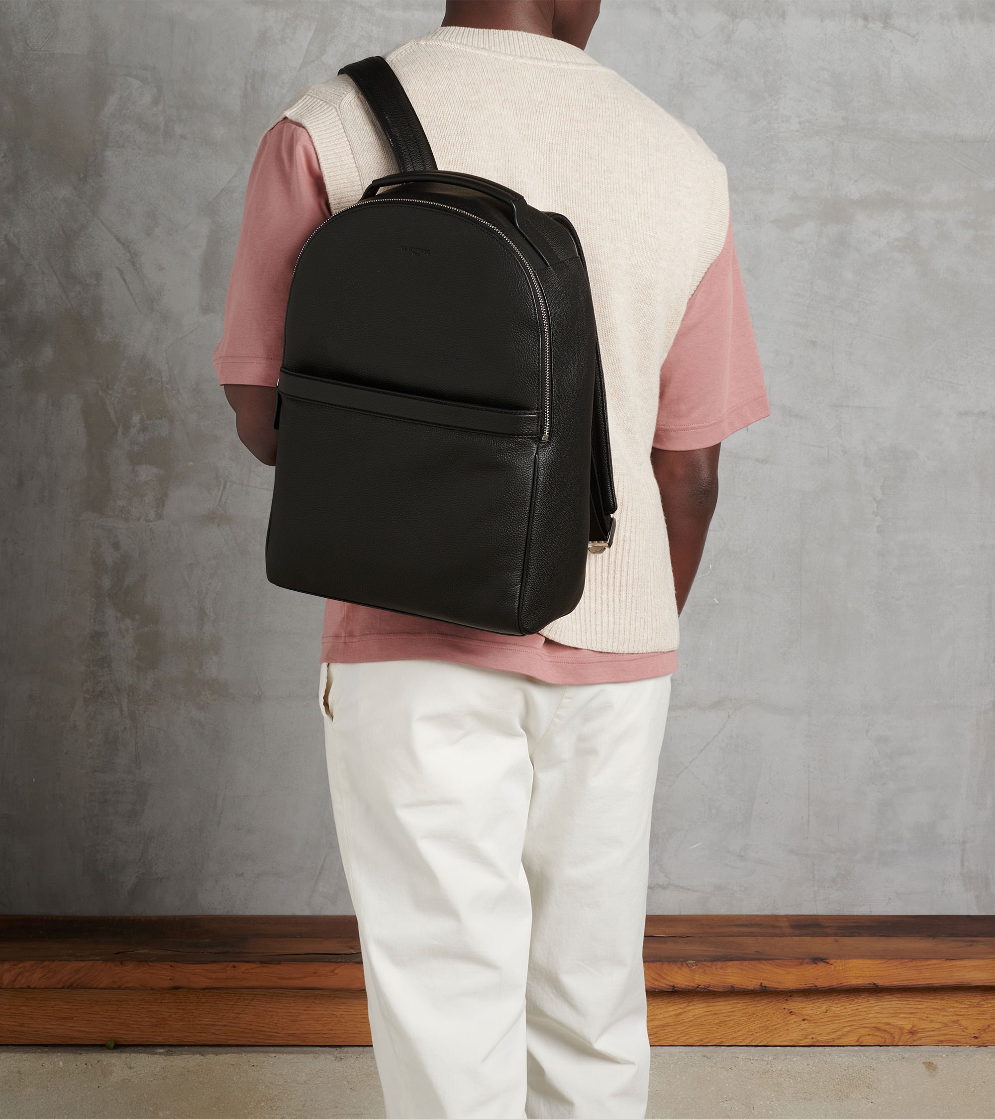 Rucksack Charles aus genarbtem Leder mit Reißverschluss