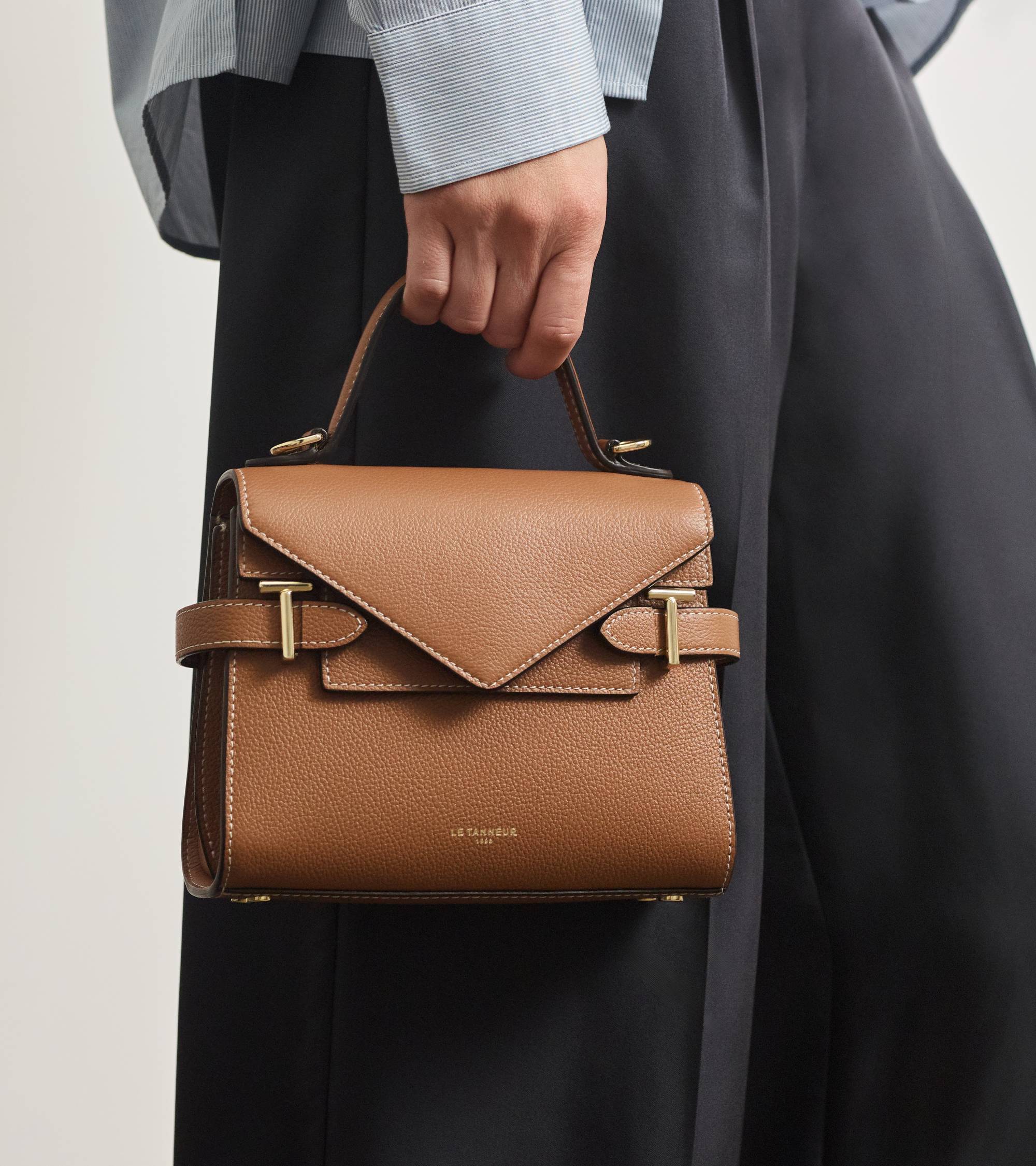 Emilie グレインレザー ダブルフラップ スモール ハンドバッグ