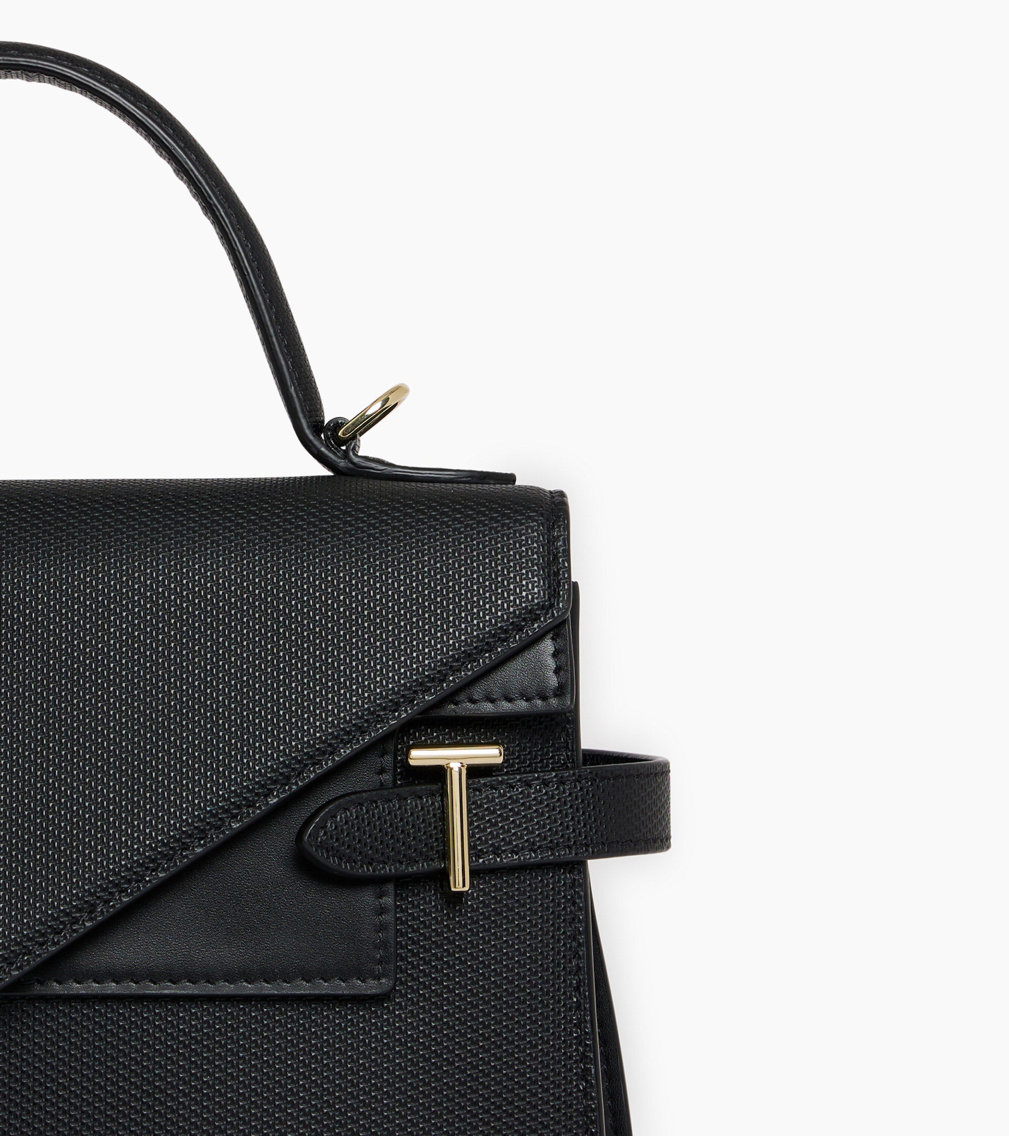 Mittelgroße Handtasche Emilie aus T-Signaturleder mit Doppelklappe schwarz