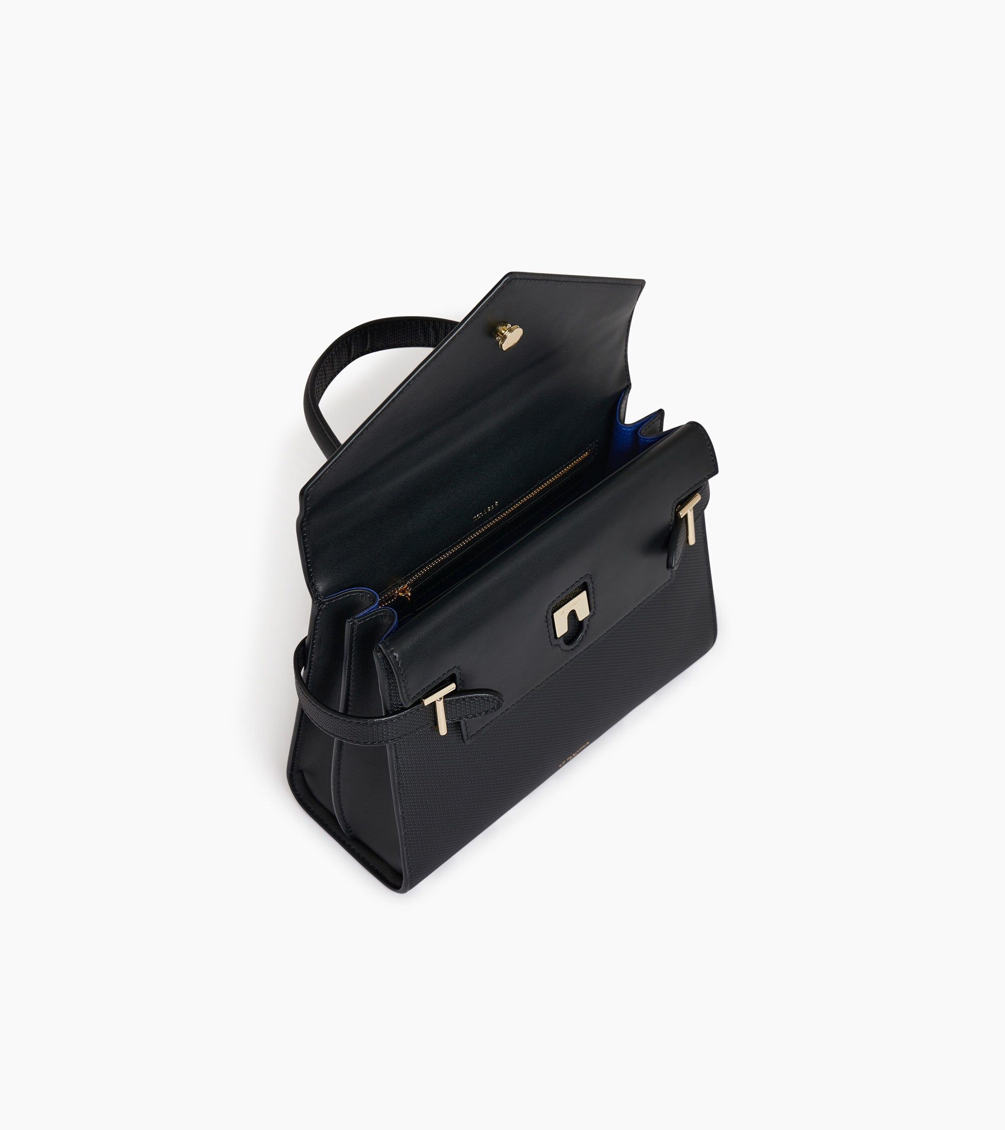 Mittelgroße Handtasche Emilie aus T-Signaturleder mit Doppelklappe schwarz