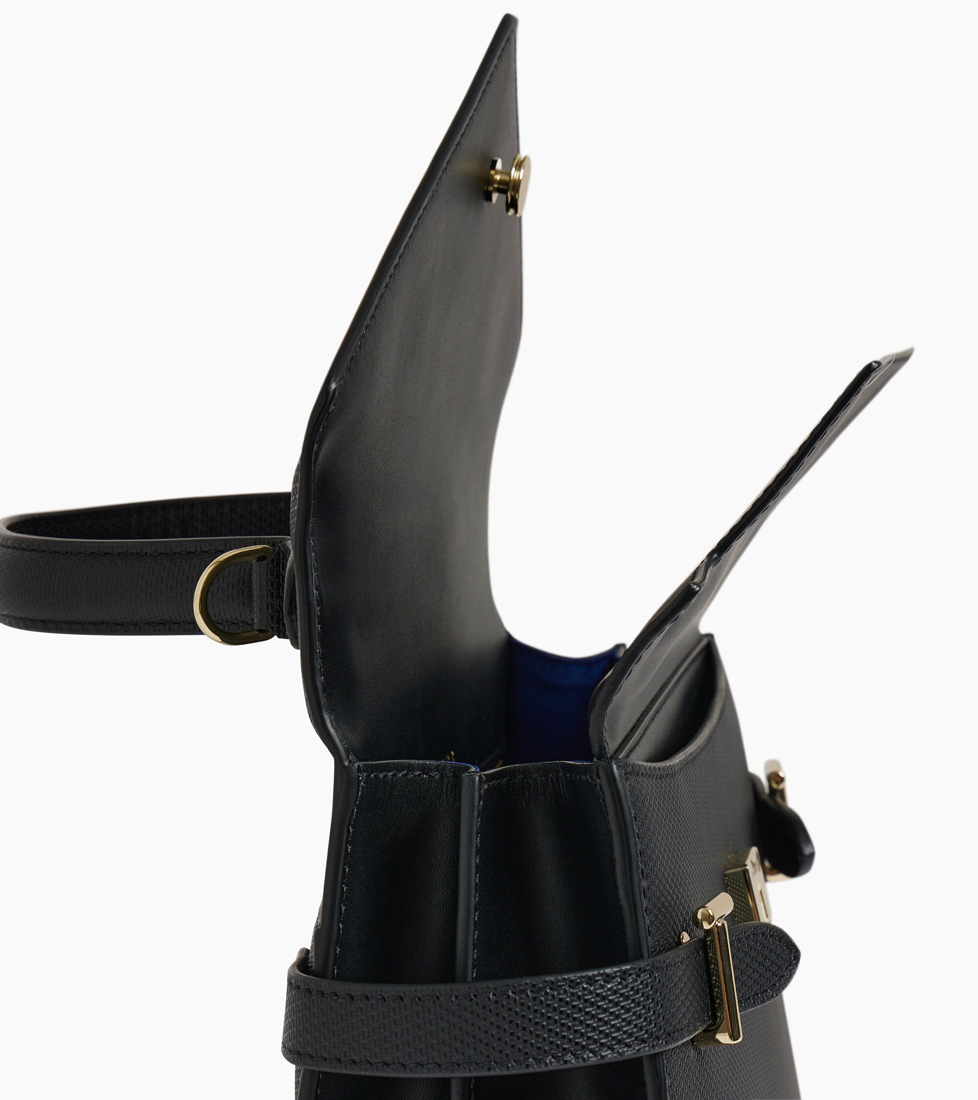 Mittelgroße Handtasche Emilie aus T-Signaturleder mit Doppelklappe schwarz