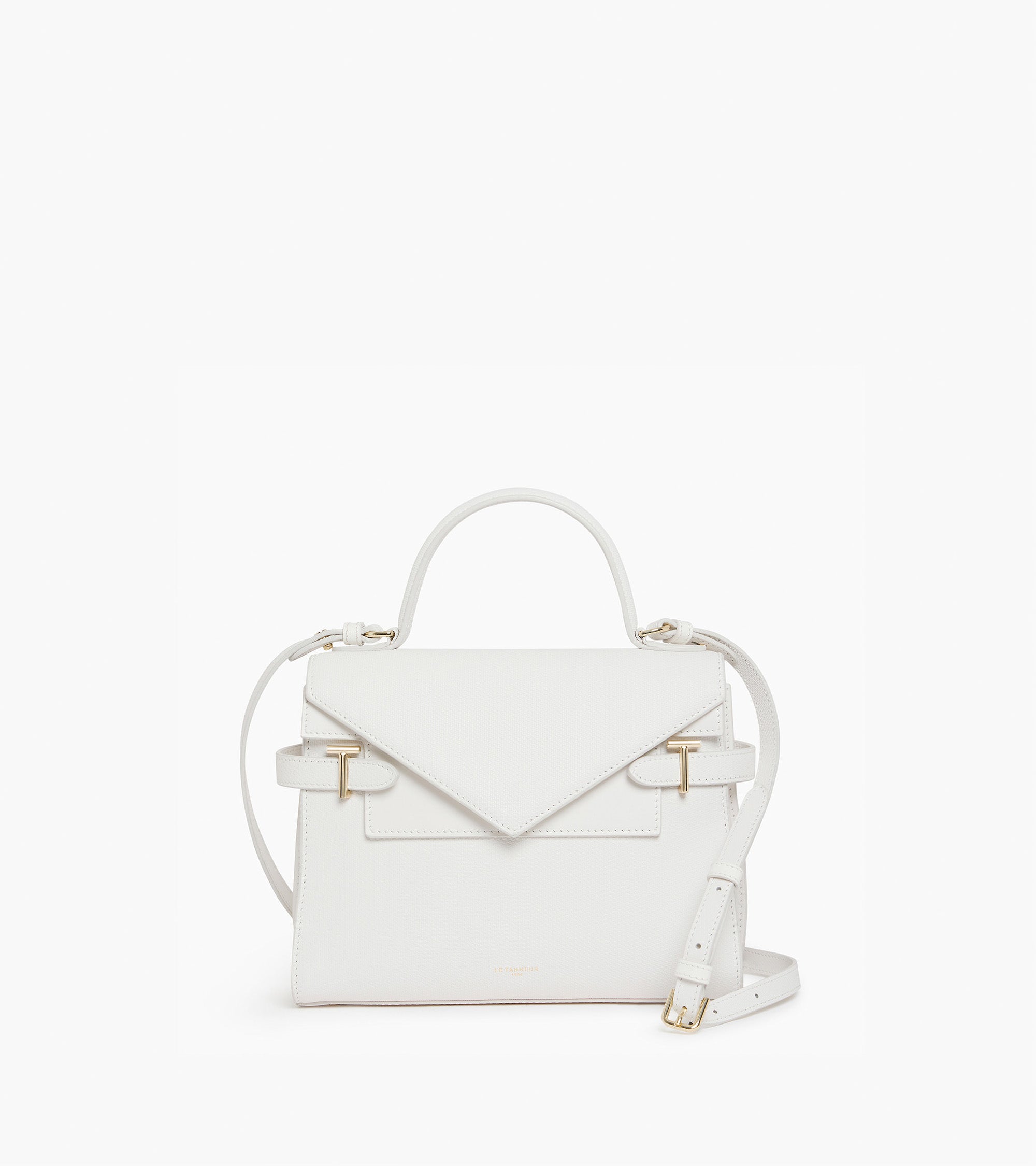 Mittelgroße Handtasche Emilie aus T-Signaturleder mit Doppelklappe Kreideweiss