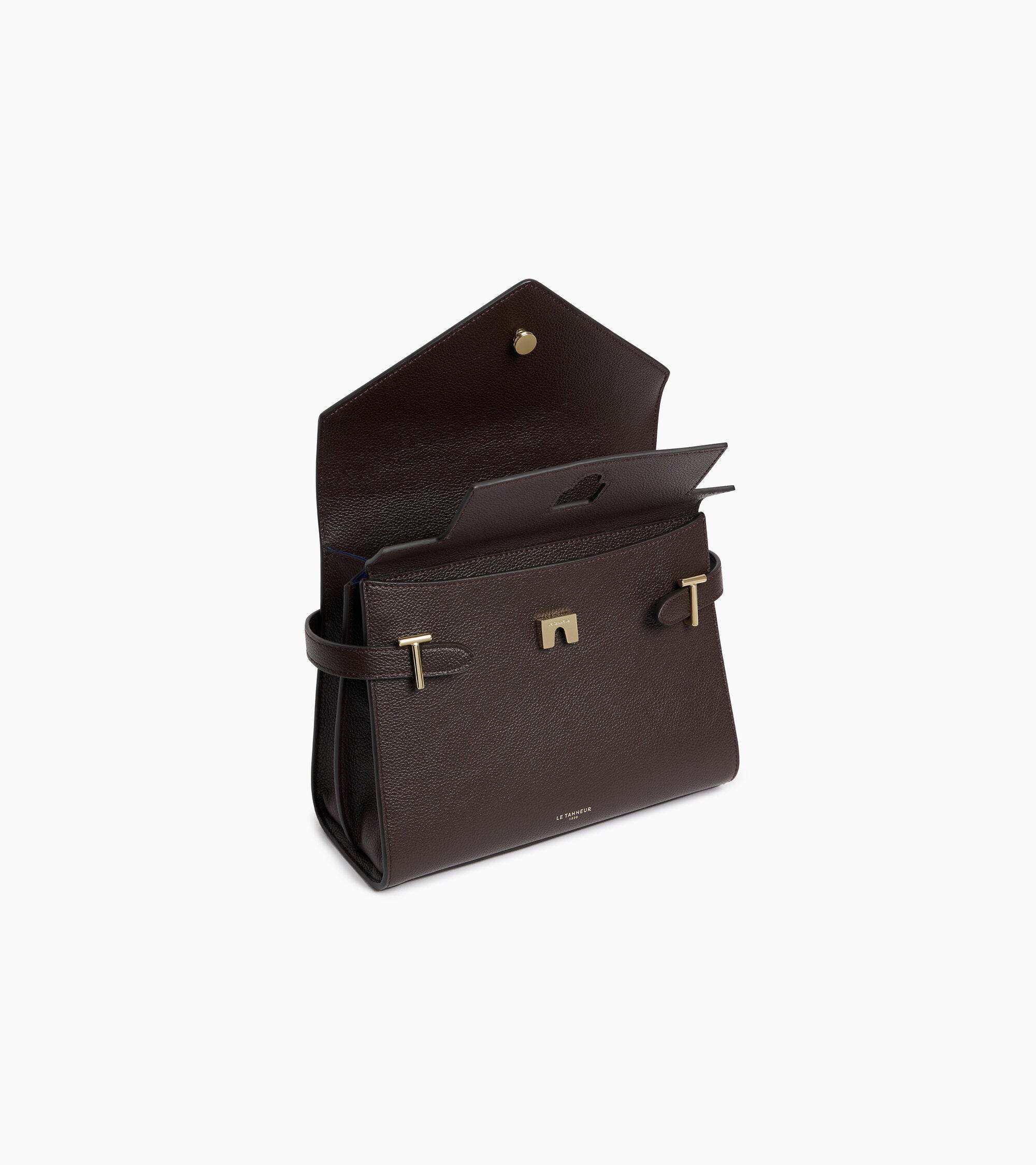 Sac à main double rabat moyen modèle Emilie en cuir grainé