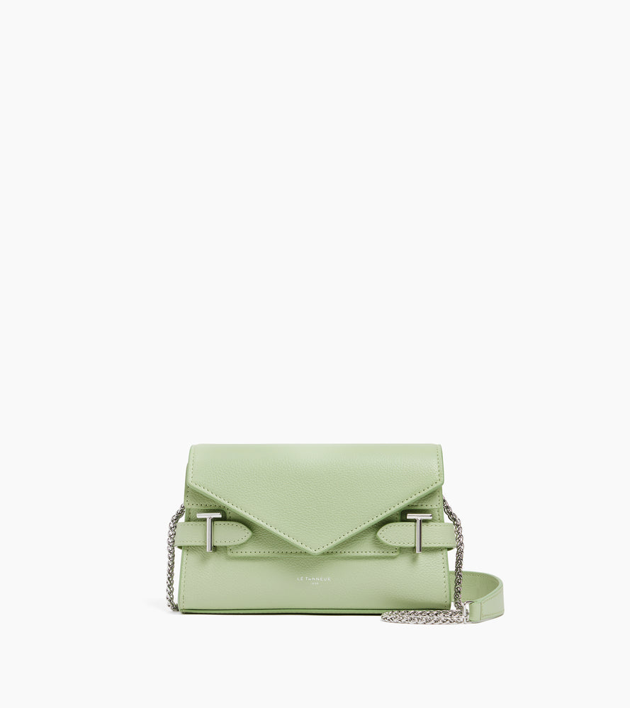 Sac pochette avec bandoulière double rabat Emilie en cuir grainé