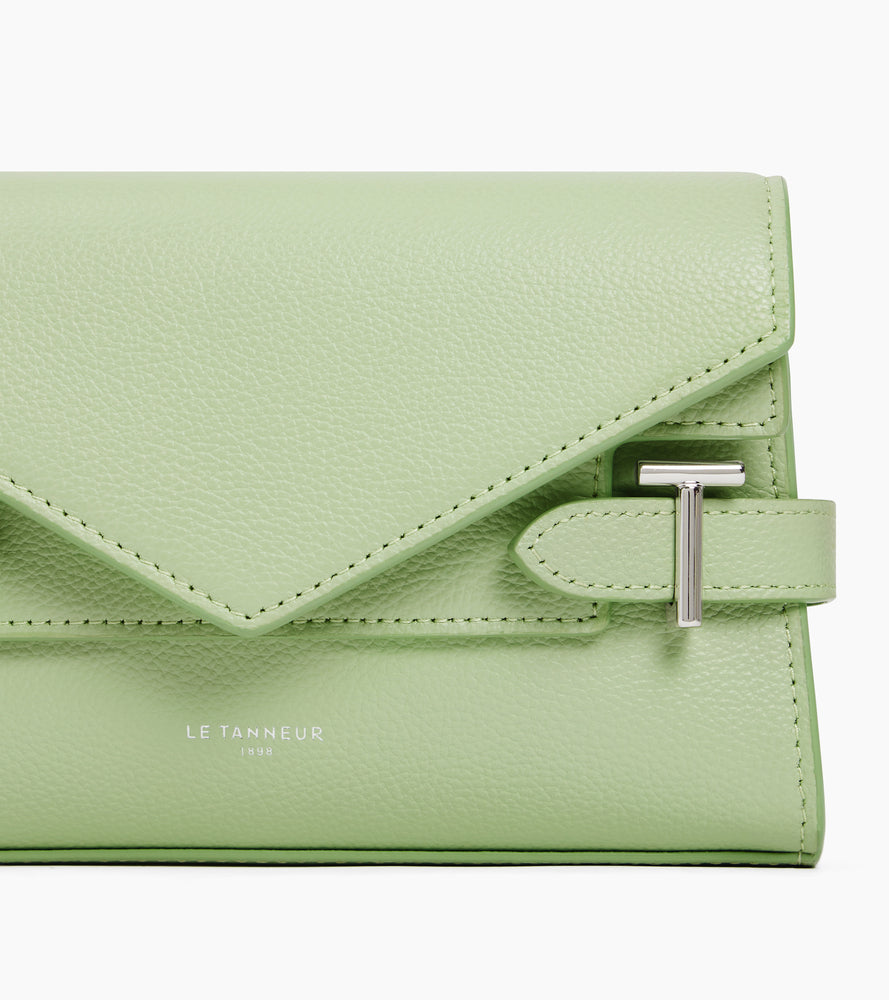 Sac pochette avec bandoulière double rabat Emilie en cuir grainé