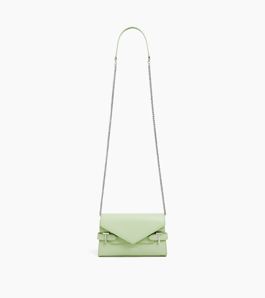 Sac pochette avec bandoulière double rabat Emilie en cuir grainé