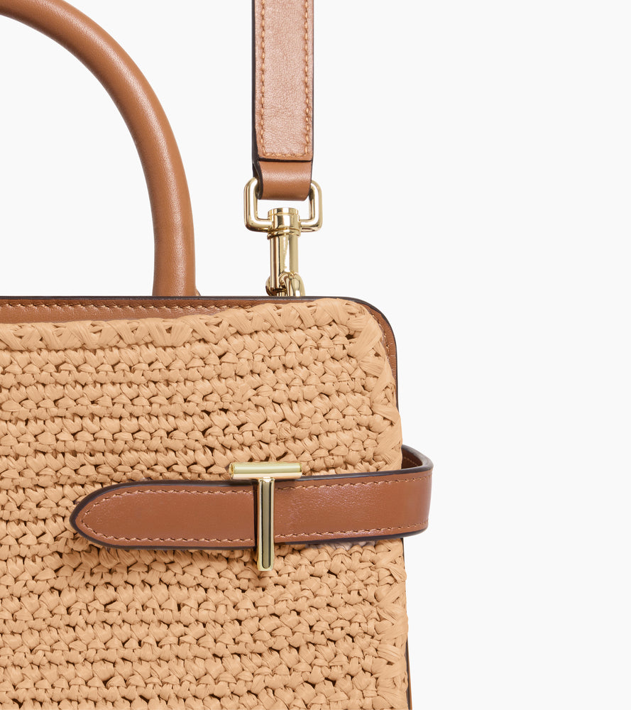 Mittelgroße Handtasche Emie raffia-Effekt und glattes Leder