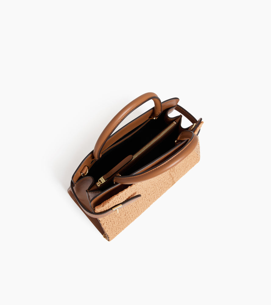 Mittelgroße Handtasche Emie raffia-Effekt und glattes Leder