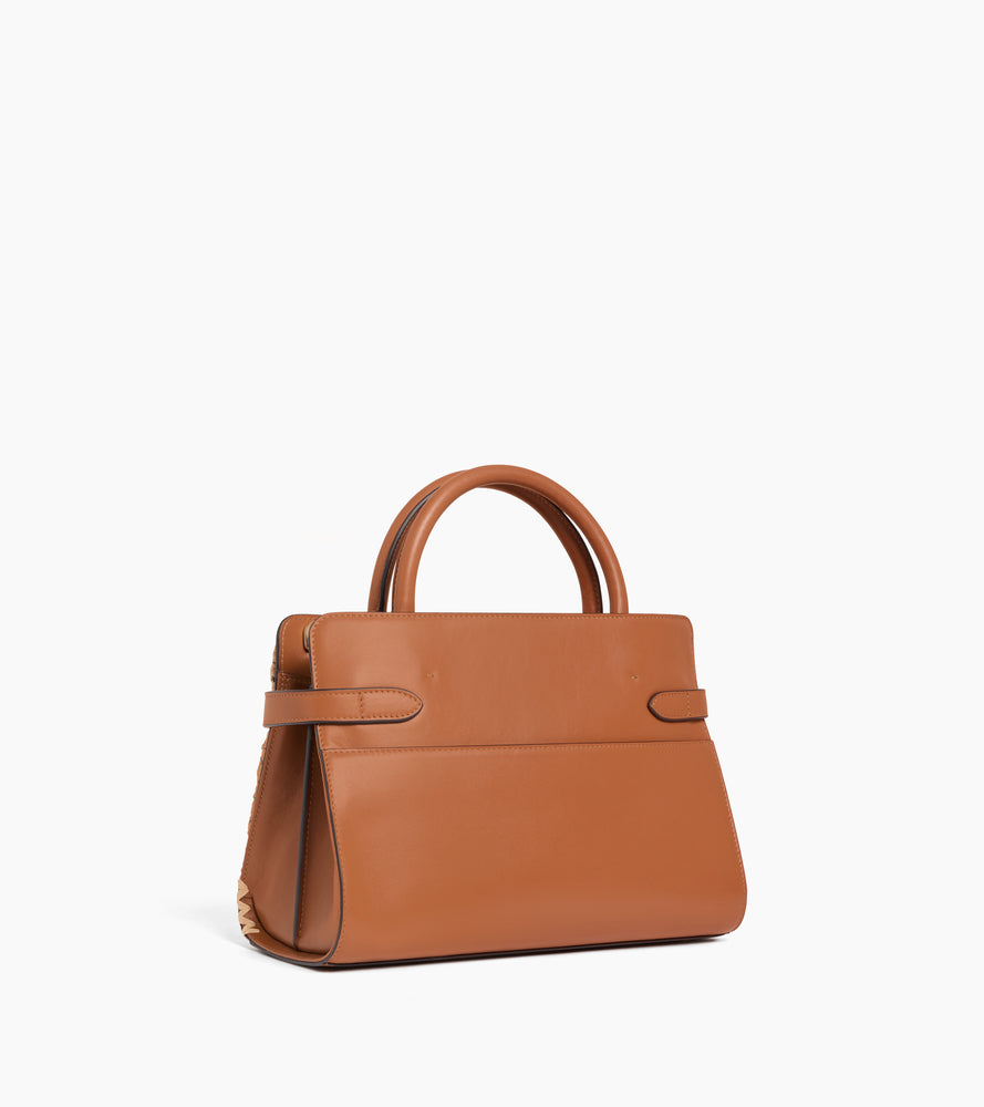 Mittelgroße Handtasche Emie raffia-Effekt und glattes Leder