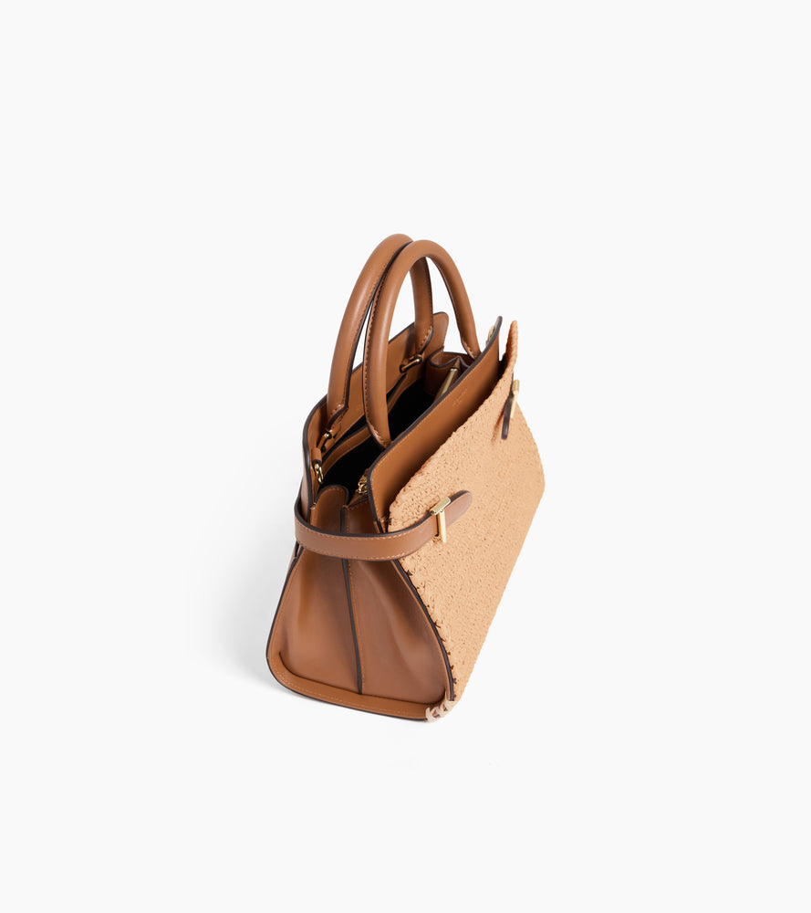Mittelgroße Handtasche Emie raffia-Effekt und glattes Leder