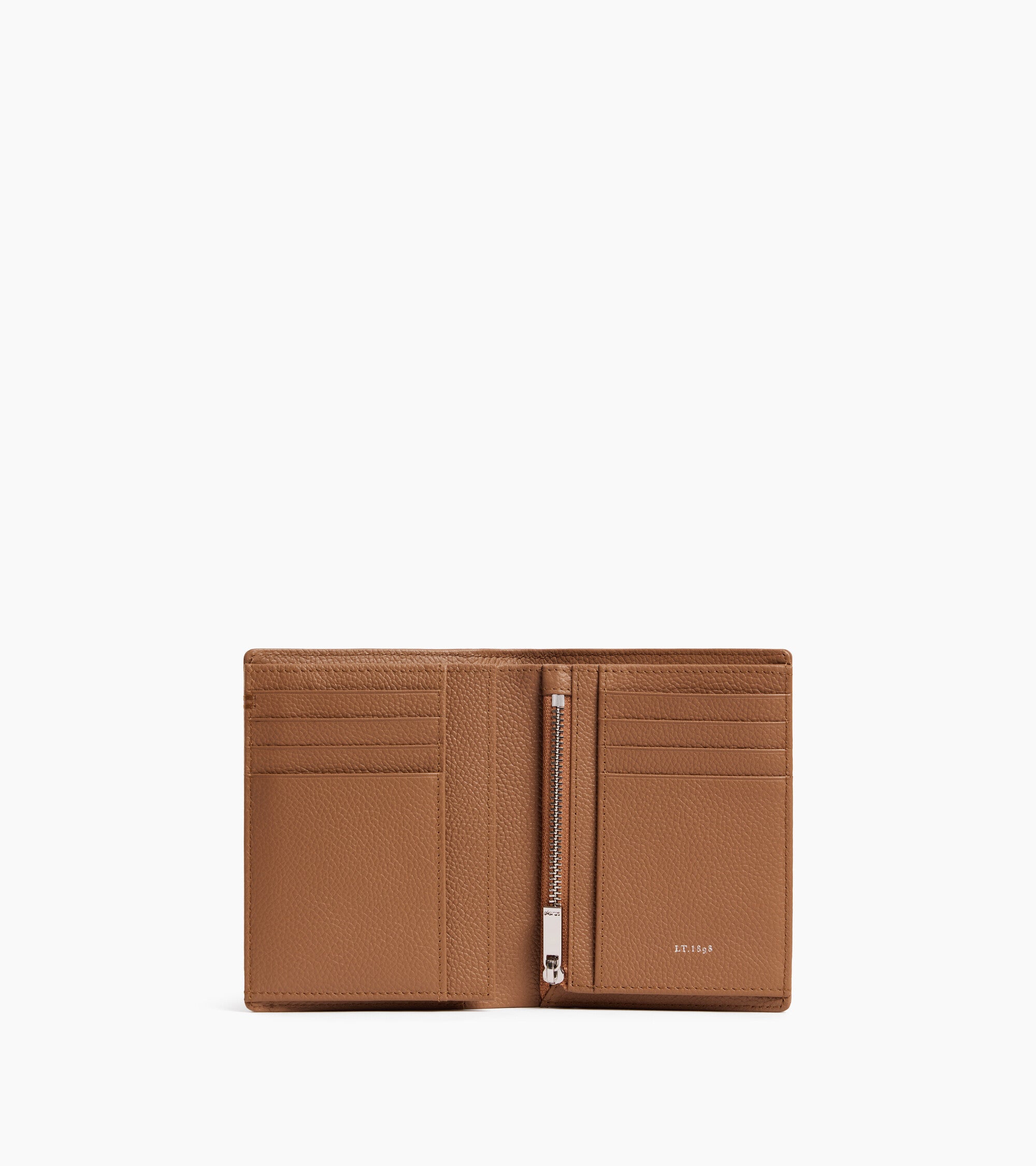 Cartera vertical pequeña de dos secciones con cremallera Lucien de piel granulada