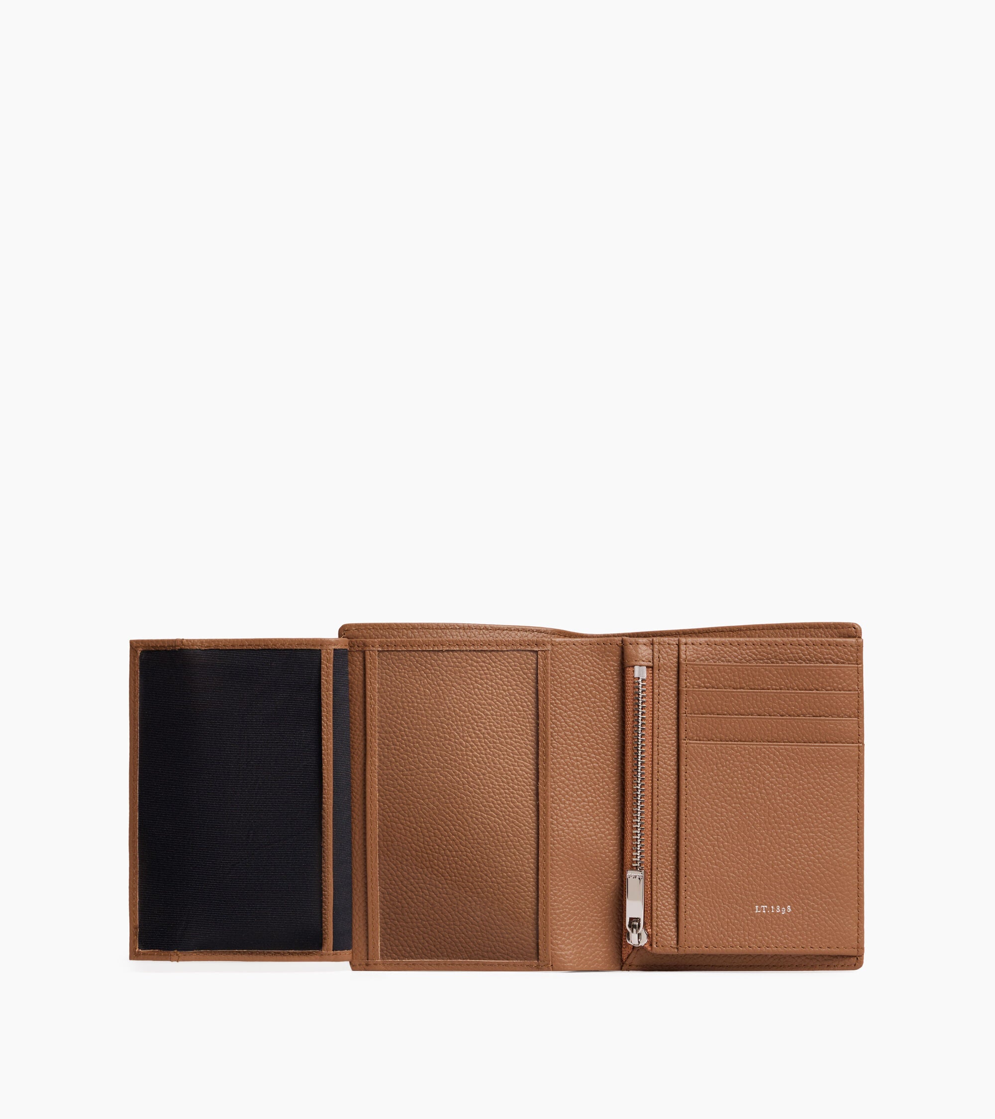 Cartera vertical pequeña de dos secciones con cremallera Lucien de piel granulada
