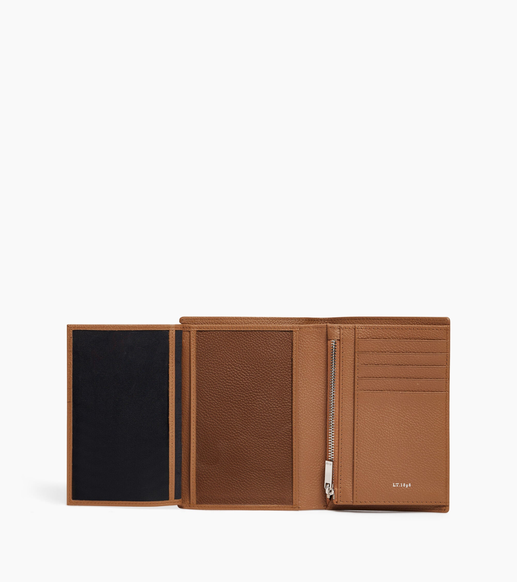 Cartera vertical mediana de dos secciones con cremallera Lucien de piel granulada
