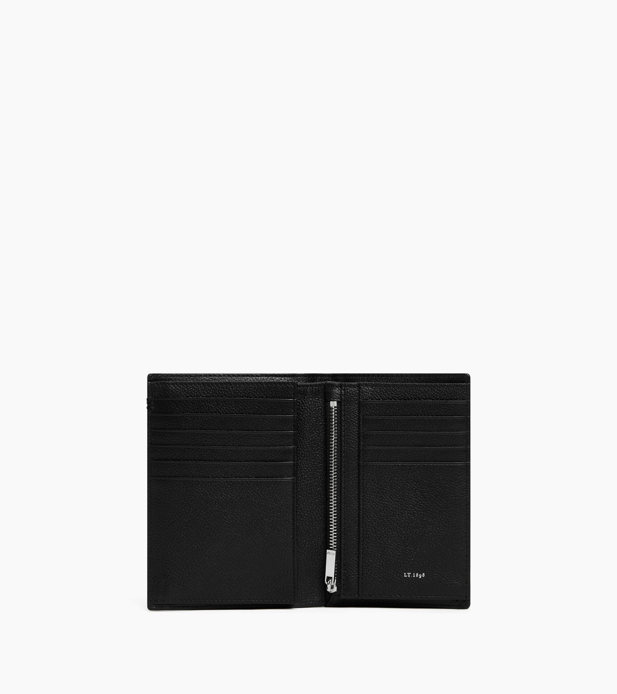Cartera vertical mediana de dos secciones con cremallera Lucien de piel granulada
