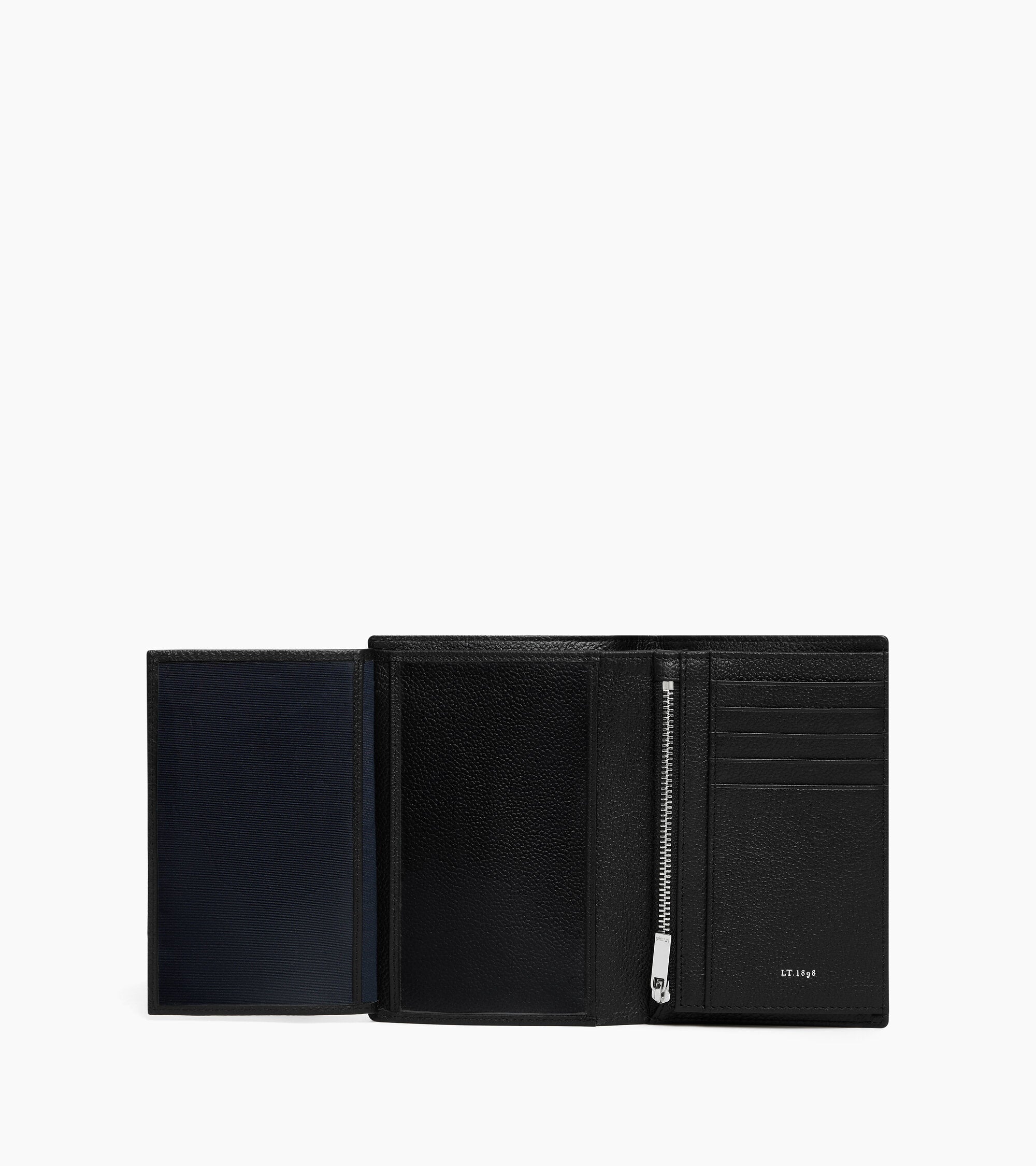 Cartera vertical mediana de dos secciones con cremallera Lucien de piel granulada