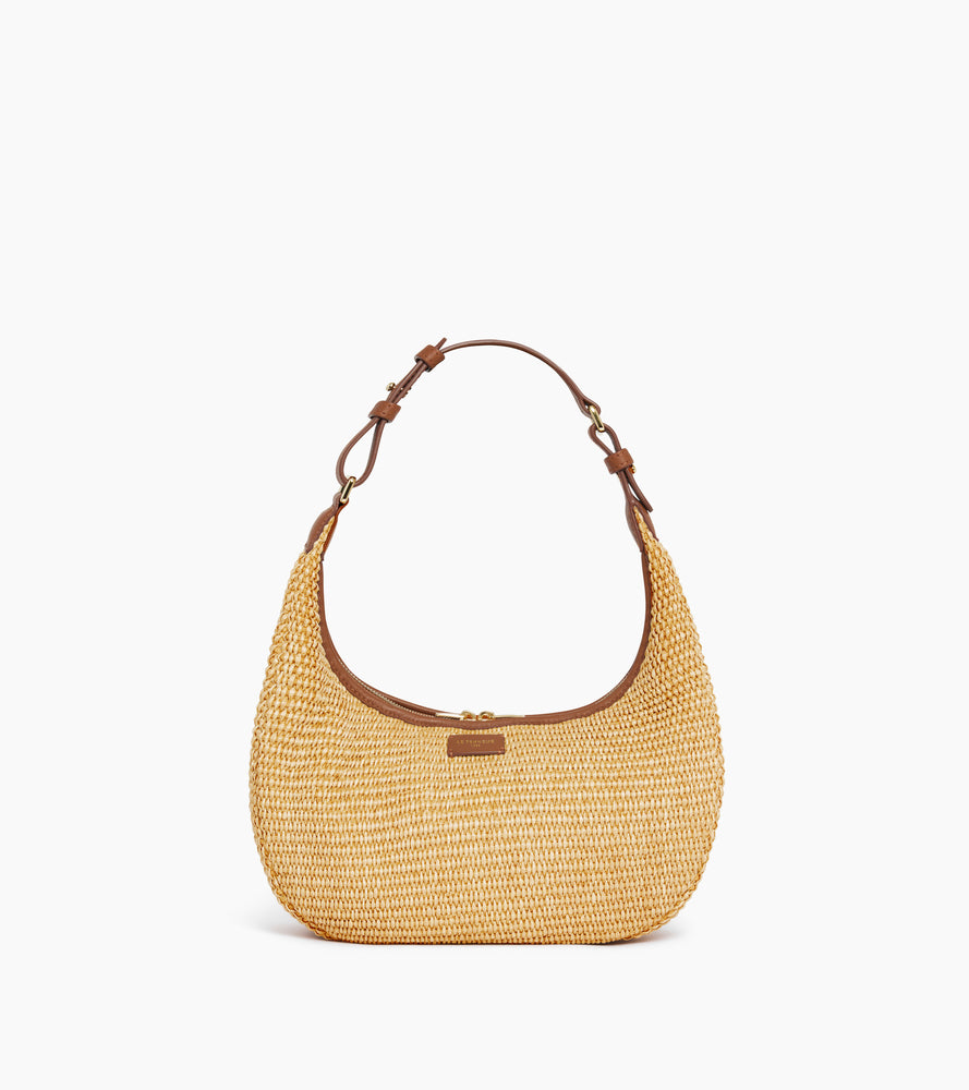 Petit sac hobo Juliette effet raphia et cuir lisse