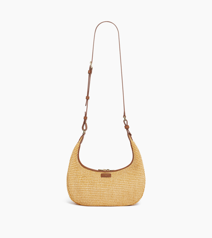 Petit sac hobo Juliette effet raphia et cuir lisse
