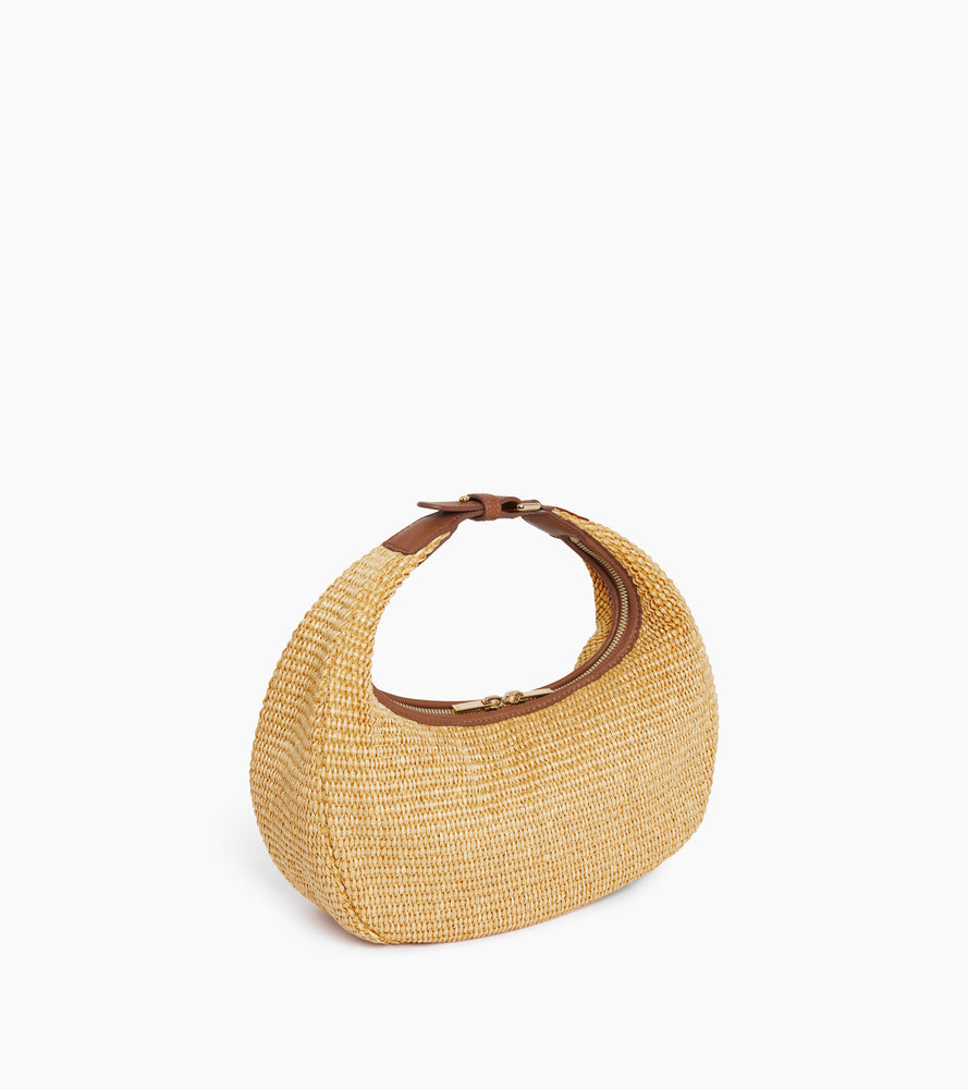 Petit sac hobo Juliette effet raphia et cuir lisse