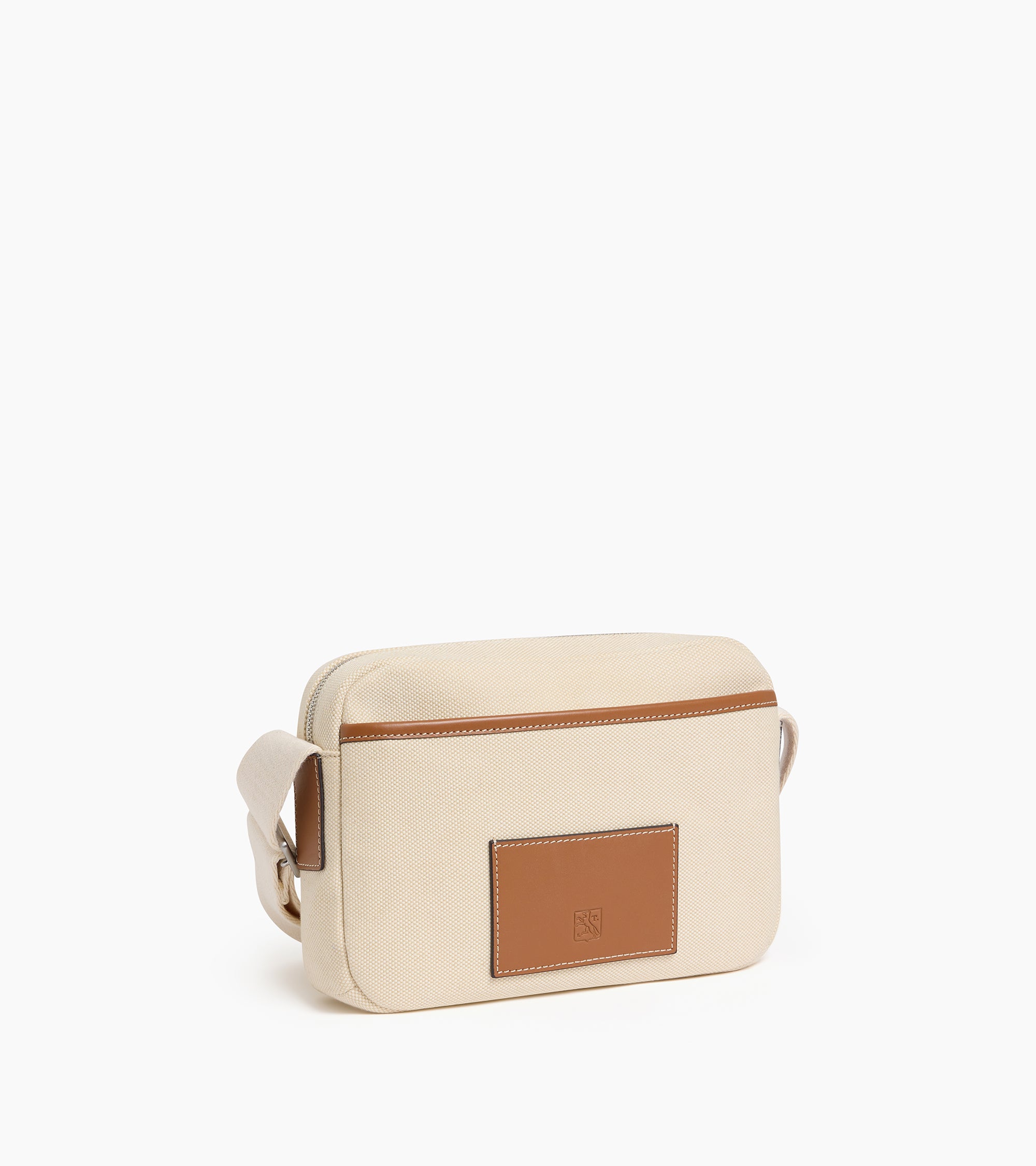Kleine Umhängetasche Maurice aus Baumwollcanvas und glattem semi-vegetablem Leder
