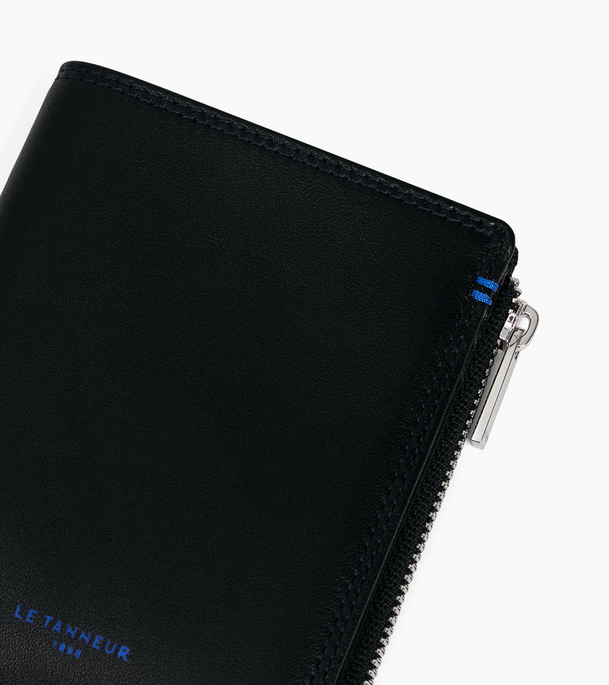 Portefeuille vertical zippé moyen modèle Martin en cuir lisse