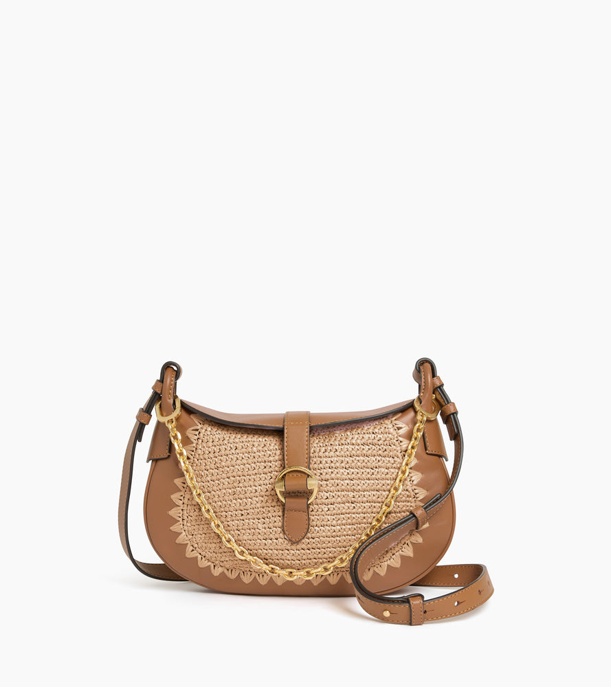 Kleine Umhängetasche Pia raffia-Effekt und glattes Leder