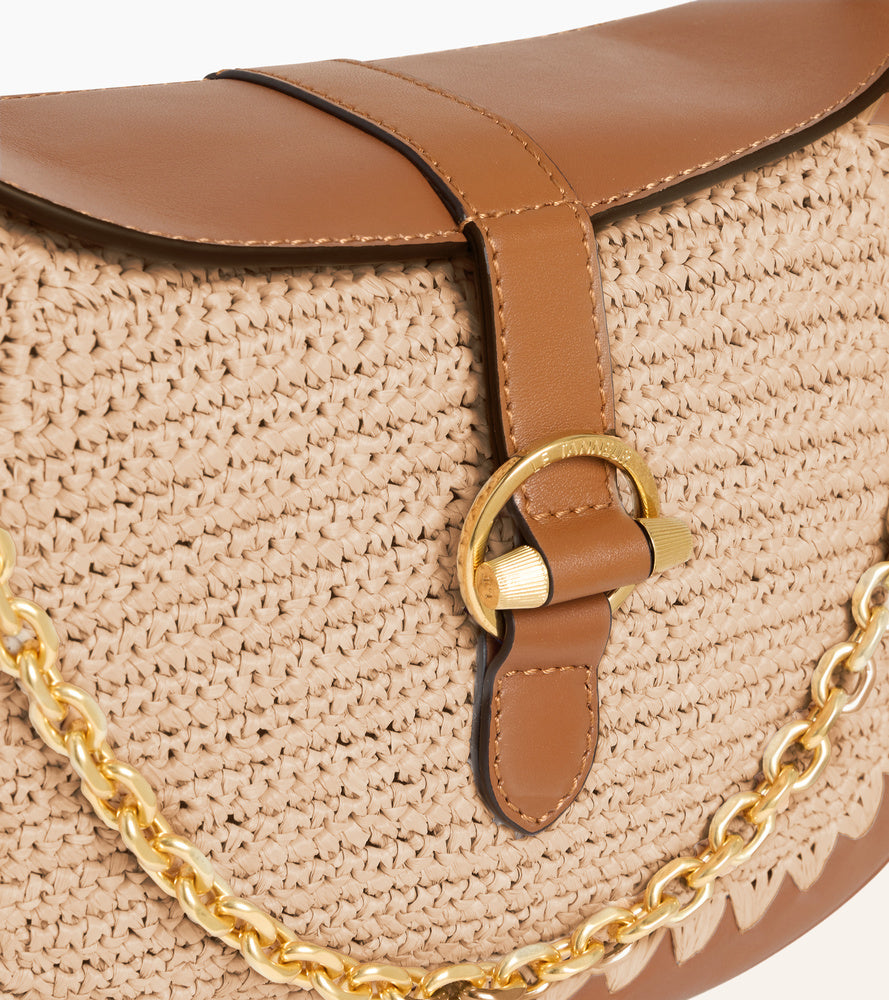 Kleine Umhängetasche Pia raffia-Effekt und glattes Leder