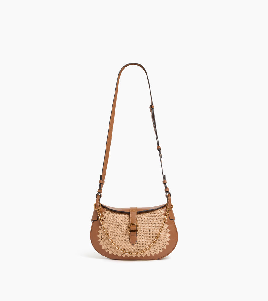 Kleine Umhängetasche Pia raffia-Effekt und glattes Leder