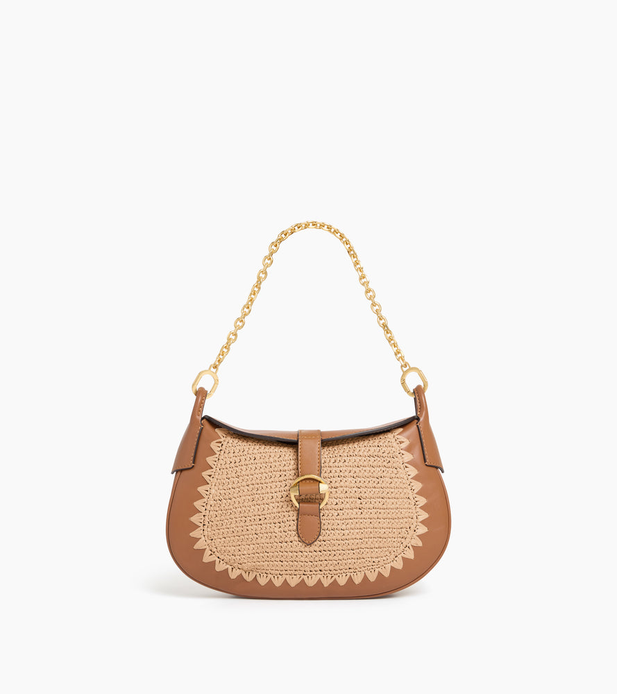 Kleine Umhängetasche Pia raffia-Effekt und glattes Leder