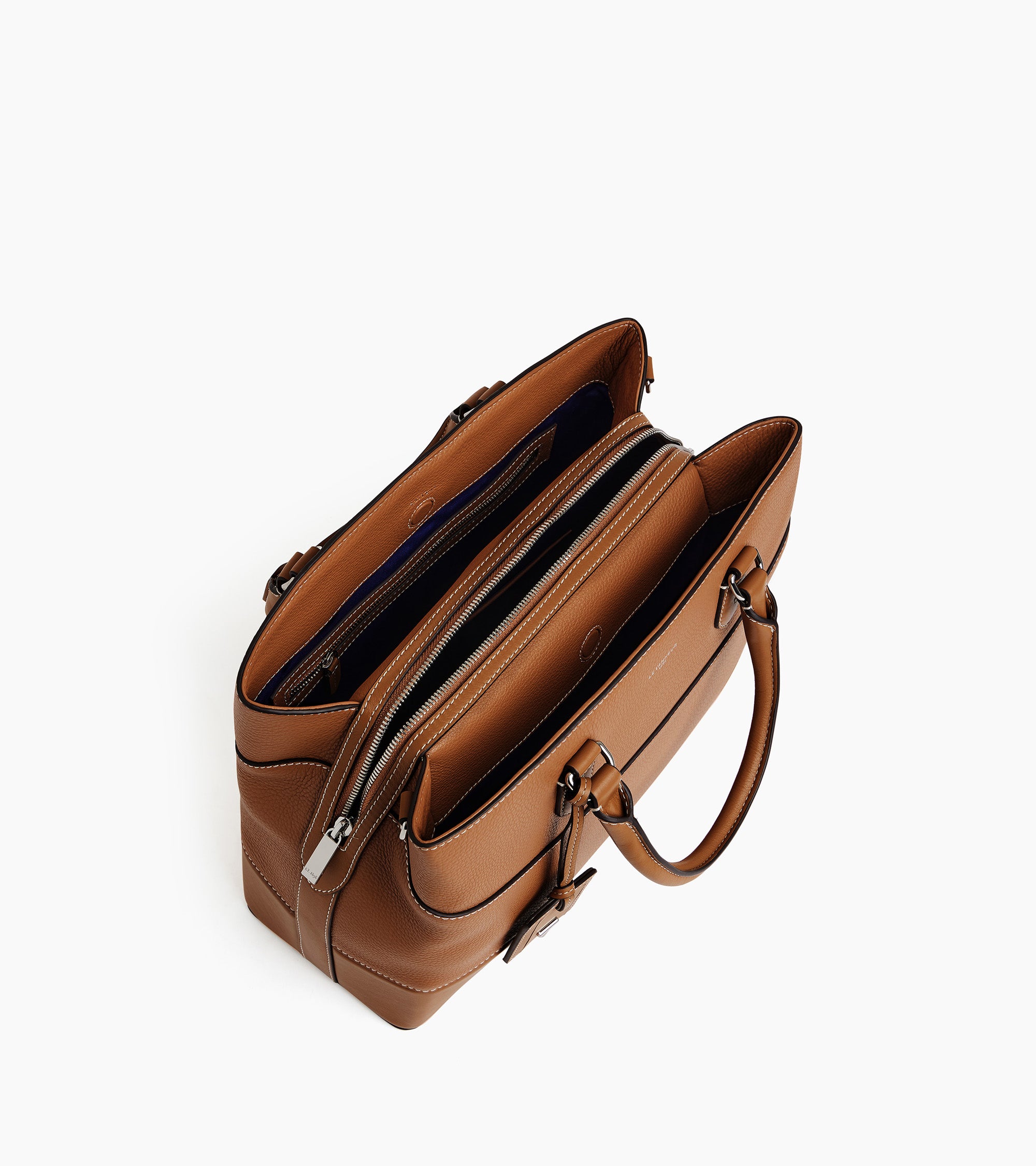Große Handtasche Romy aus genarbtem Glattleder Tan
