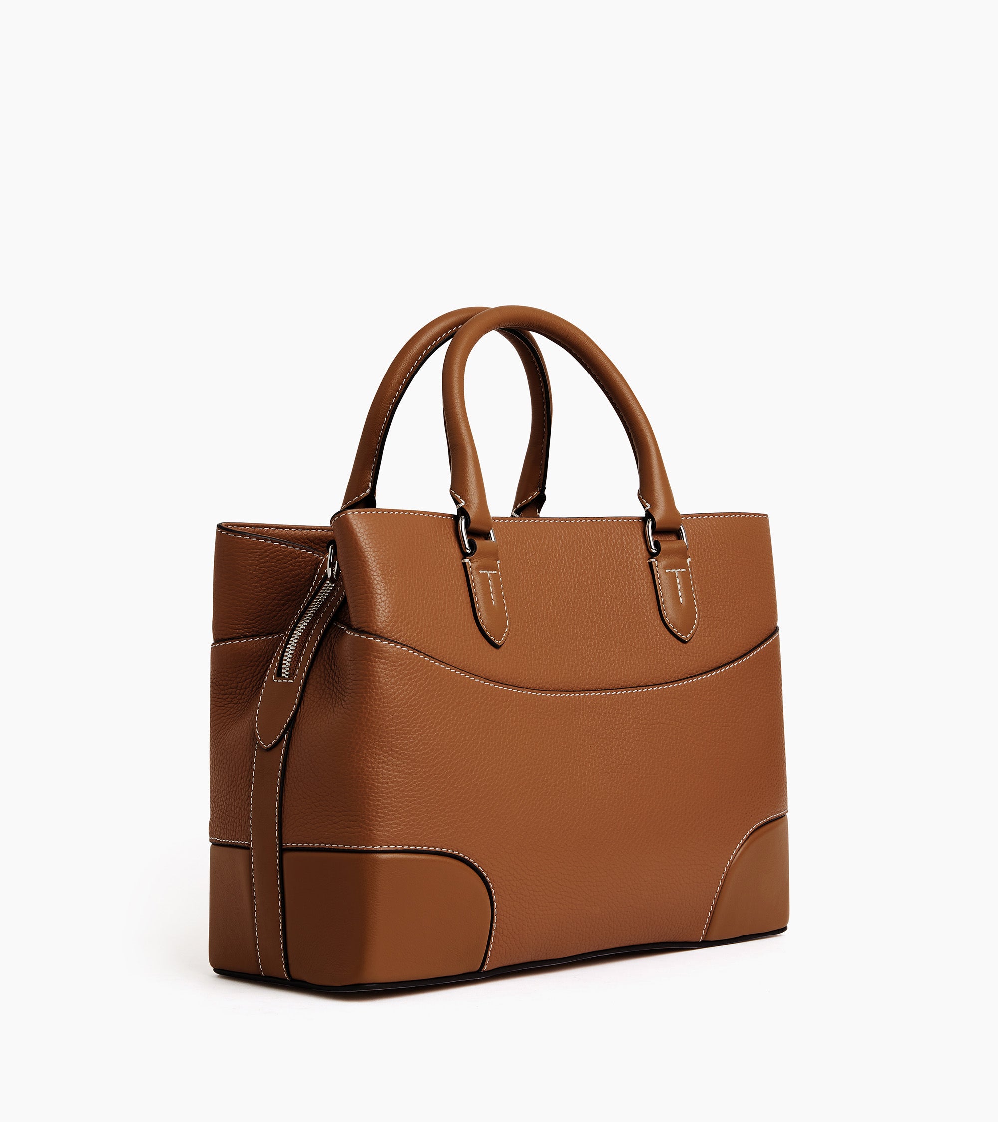Große Handtasche Romy aus genarbtem Glattleder Tan