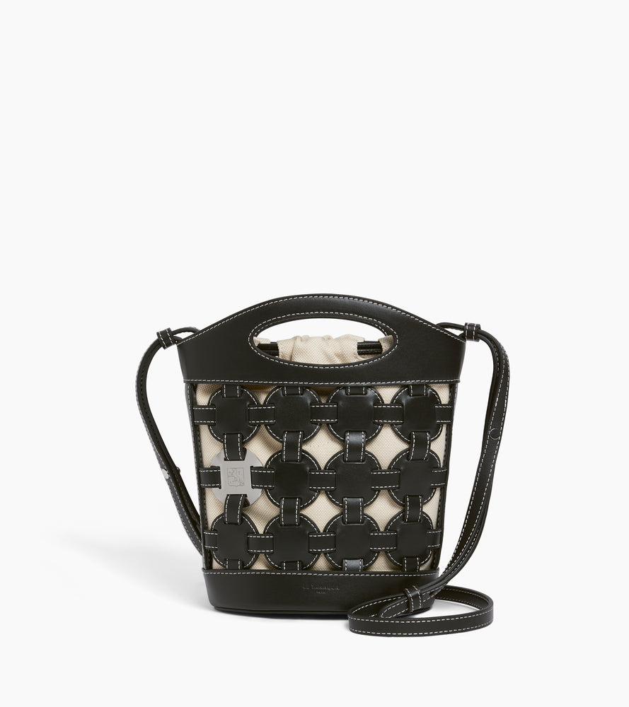Petit sac seau Le Potier en toile coton et cuir lisse
