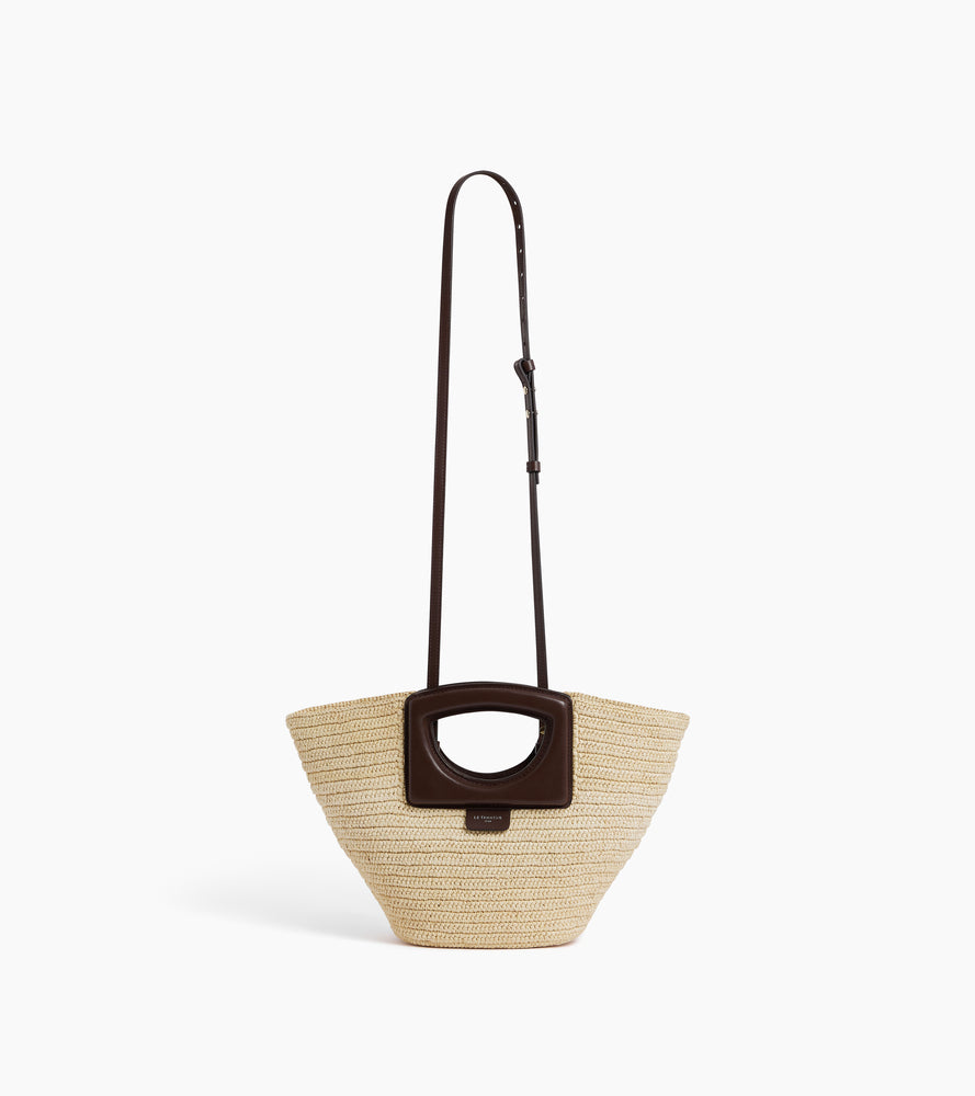 Petit sac à main en raphia naturel et cuir lisse végétal