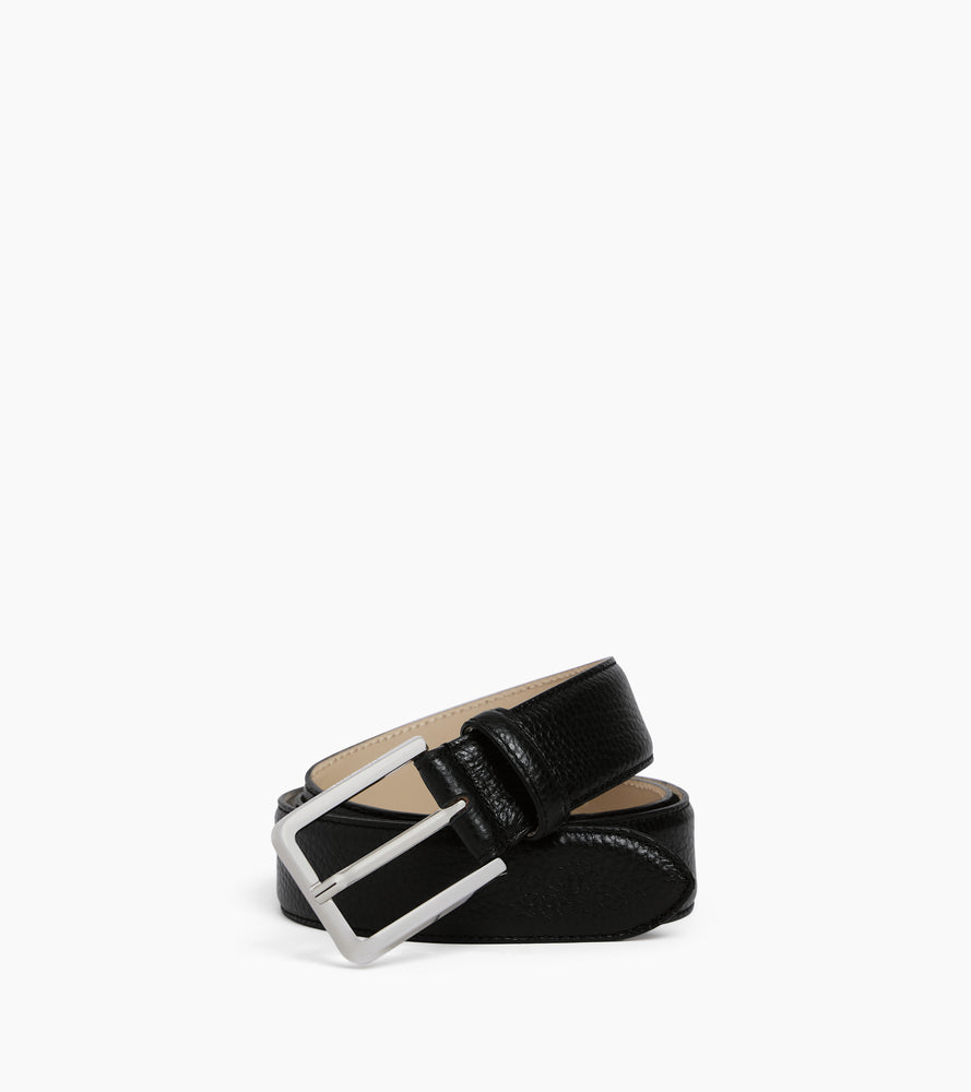 Men's belt with rectangular buckle in grained leather